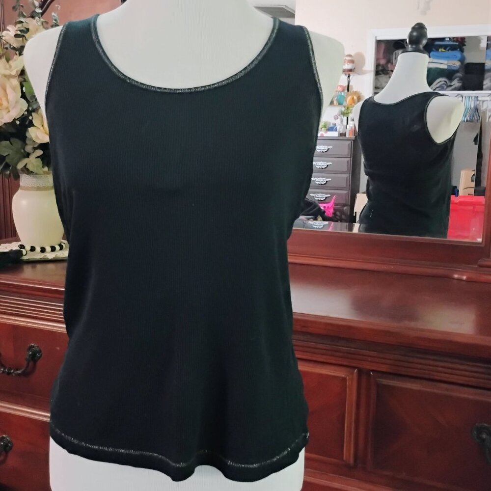 Black Cotton Tank Top w/Silver Stitched Hemlines